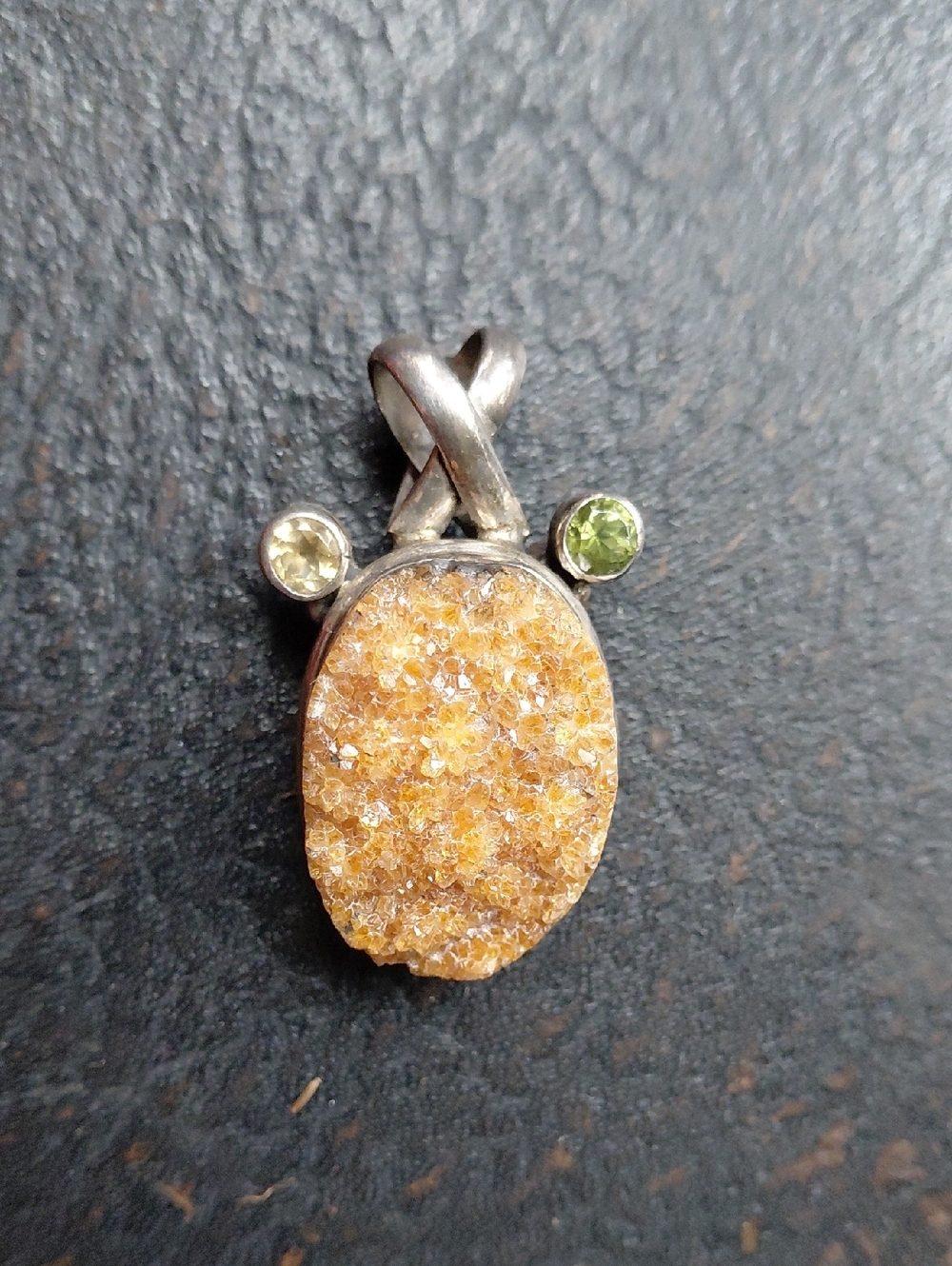 Sterling Silver Citrine DruzyPendant with Peridot and Citrine Accents